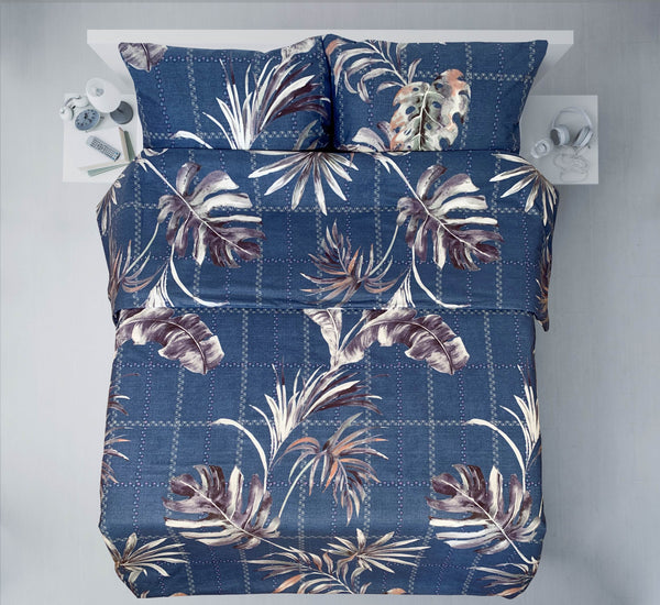 Letzte Stücke – handgefertigtes Baumwoll-Bettwäsche-Set | Blue Monstera