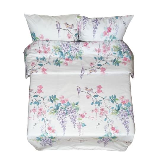 Tkanina lniana | Birdie - Lniana tkanina z nadrukiem